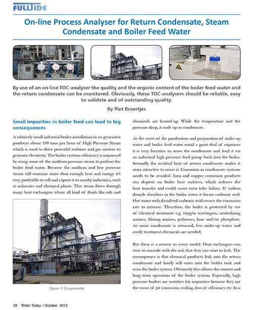 ONLINE TOC PROCESS ANALYSER FOR RETURN CONDENSATE, STEAM CONDENSATE AND BOILER FEED WATER